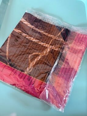 Lauren Ralph Lauren Brown Rope-Print Scarf with Maroon Border